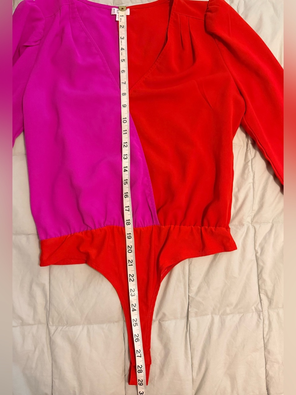 TCEC Two-Tone Pink and Red Long Sleeve Surplice Wrap Bodysuit - Size L - Picture 8 of 10